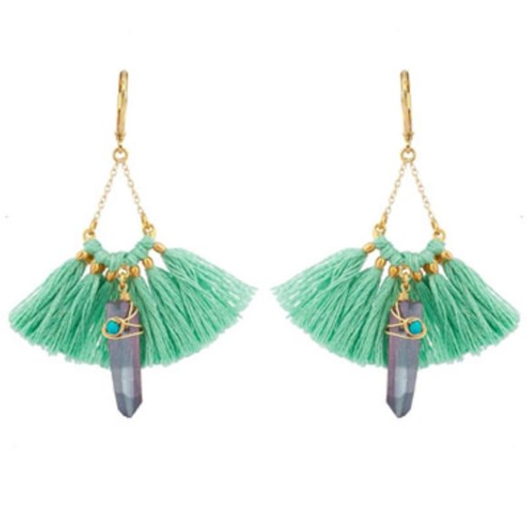 Shashi Celeste Mint Tassel Earrings - Picture 1 of 1